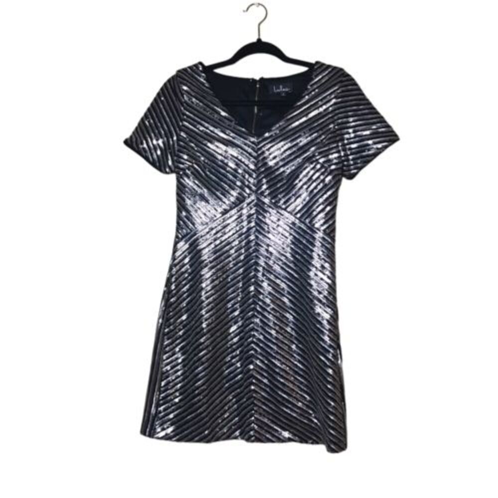 Lulus Dress Womens Small Silver Black Broadway Star Gold Sequin Mini Lined